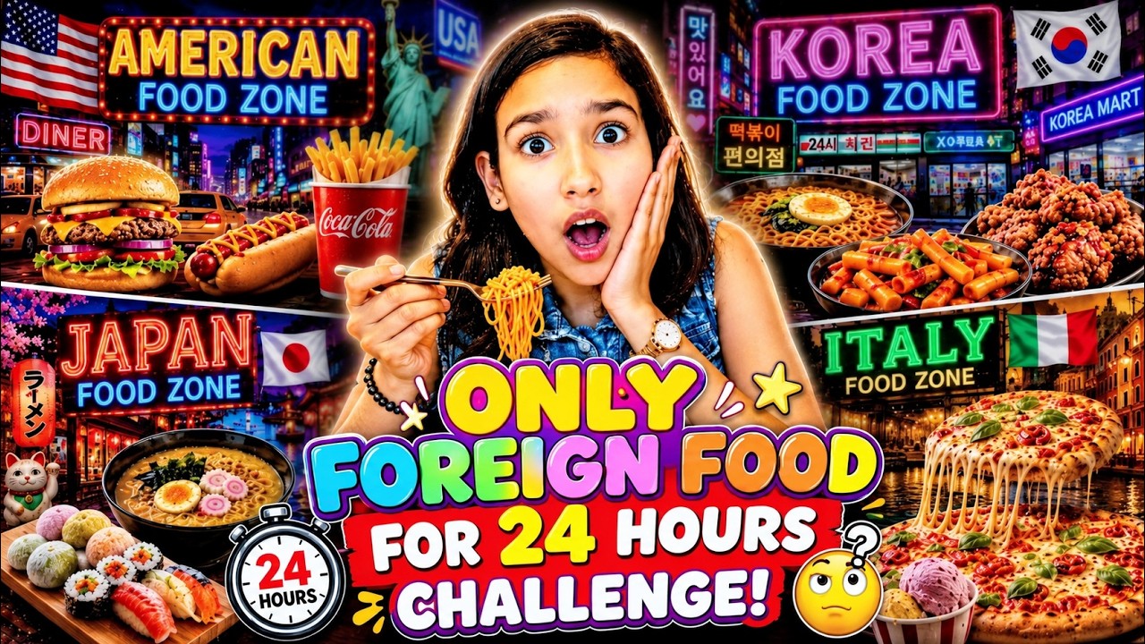 Read more about the article 😱 24 HOURS Eating ONLY FOREIGN FOOD Challenge!! 🌍🍜 BIG Mistake! 🤢🔥