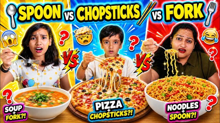 Spoon vs Chopsticks vs Fork Challenge! 🍴🥢🍕🥄